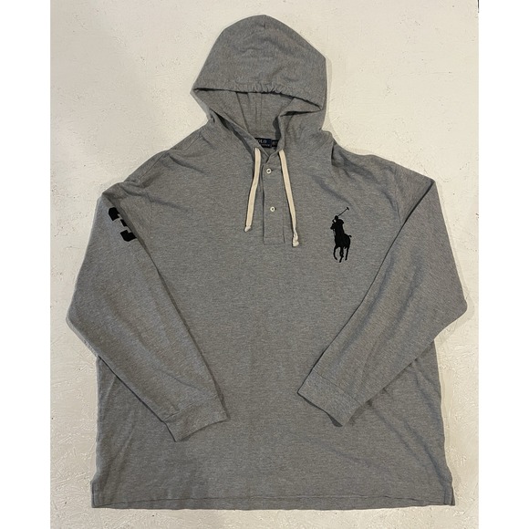 Polo Ralph Lauren Mens Classic Mesh Long Sleeve Hoodie Gray Logo Size 3XB - Picture 1 of 9